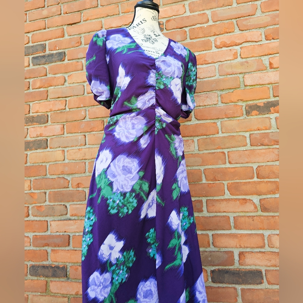 New Day Purple Floral Hi-Low Ruched A-Line Midi Dress – Size M